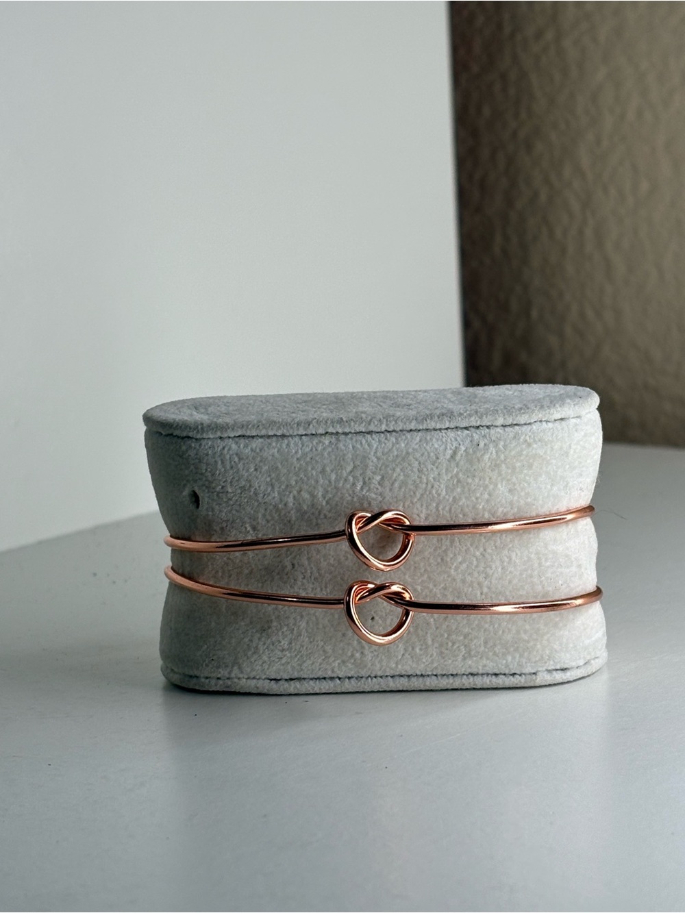 Set of 2 Rose Gold Love Knot Open Cuff Bracelets Minimalist Stackable Bangle Set